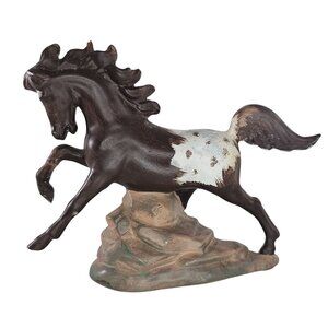 Vintage Ceramic Brown Appaloosa Horse Figurine Rock Base Decorative *Repaired*